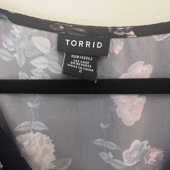 Torrid V Neck Faux Wrap Floral Shirt - Picture 2 of 5